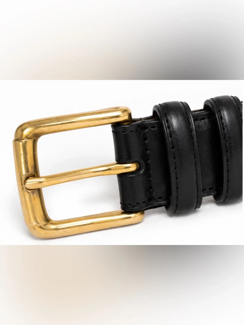 Lands’ End Black Timeless Leather Belt Brass Buckle Classic Dress Casual Size 34